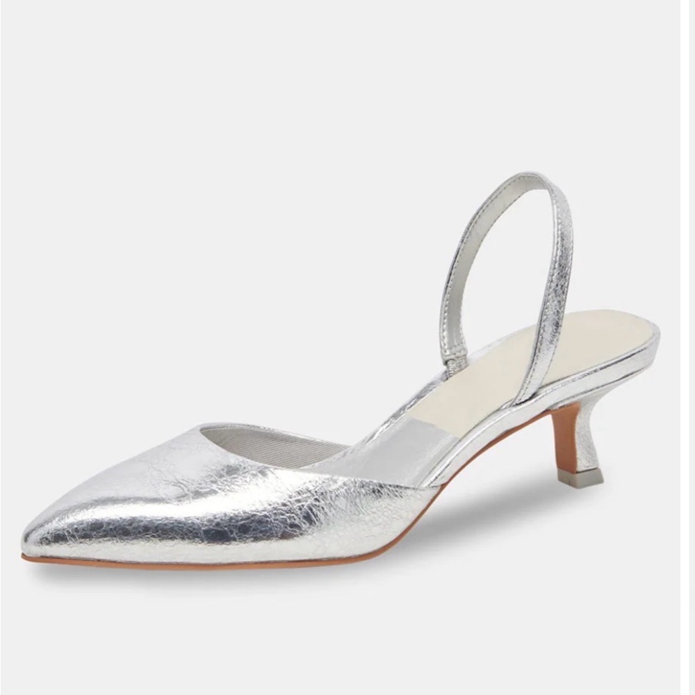 Dolce Vita Corsa Heel NWOT size 8.5 cracked silver leather slingback